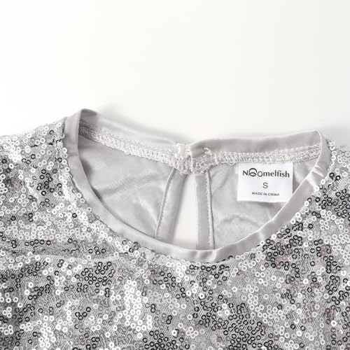 Image of Noomelfish Girls Short Sleeve Sequin Shirts Party Glitter Sparkly Tops Blouse (5-12 Years)