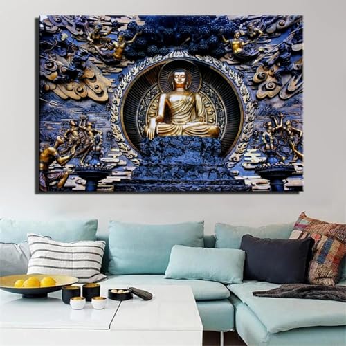 Toile Bouddha salon grand format 70x100cm pour transformer un mur vide en espace zen