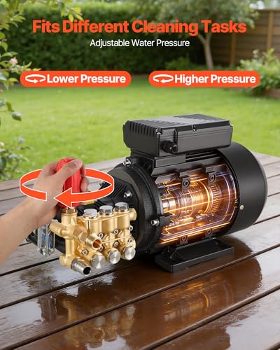 Image of VEVOR Electric Pressure Washer Pump Kit, 1950 PSI, 3.2 GPM, Triplex Power Washer Pump with 5 HP Motor 240 V, Adjustable Water Pressure, for Washing Cars, Gardens, Exterior Walls, Machinery Equipment