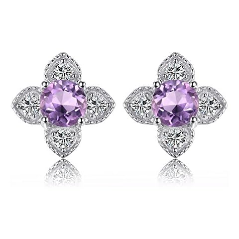 JewelryPalace Pendientes de Tuerca de Plata con Amatista Púrpura Natural Cover
