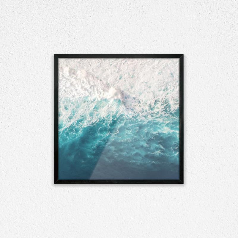 Art Decor Ocean Waves Blue and Turquoise Wall Art Square Framed Fine Art Wall Décor for Living Room Bedroom Home Office Gifting 60x60cm