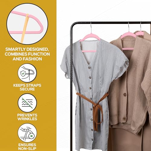 Image of Techzoo Premium Velvet Hangers 50 Pack Ultra Thin Non Slip Adult Felt Space Saving Suit Hanger for Closet Heavy Duty Coat Pants Jackets Dress Hangers 360 Swivel Hook Hold Upto 10 lbs Pink