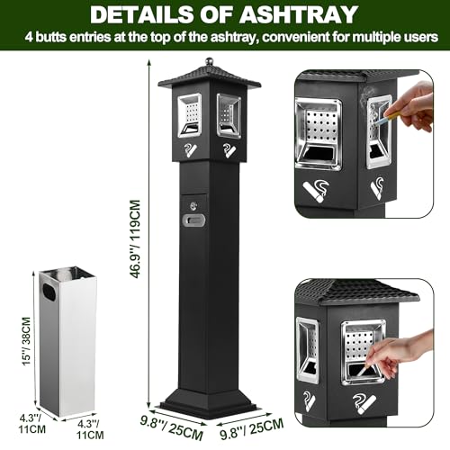 Image of AIWFL 47 inch Height Outdoor Trash Receptacle, Commercial Trash Can, Standing Garbage Can Large Waste Trash Container Bin for Cafeterias Office Patio Backyard Pub Club Garage (Black)