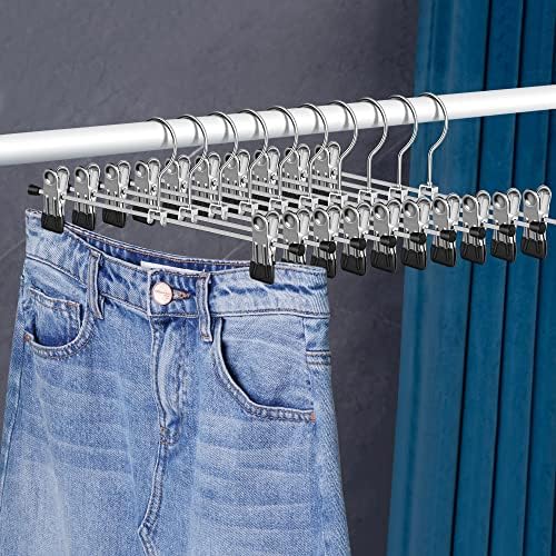 HWAJAN 30PACK Pant Hangers Skirt Hangers with Clips Metal Trouser Clip Hangers for Heavy Duty Ultra Thin Space Saving Hangers
