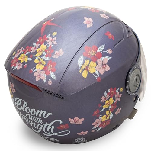 Image of TVARRA Blossom ISI Certified Women's Open Face Helmet Designer Helmet, Lightweight and Rainproof, Crafted for Women, Extreme Comfort Fit with Clear Visor (Lilac Blush, S /M: (55-56) cm)