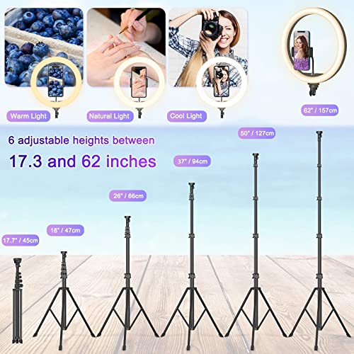 WESEARY 12" Ringlicht mit Stativ Handy - Selfie Licht Ringleuchte mit 63 Zoll Robust Stativ - Ring Light Phone Tripod mit 3 Farbe Und 10 Helligkeitsstufen für Tiktok Streaming Video – Bild 6