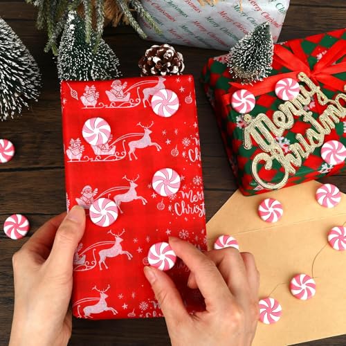 Image of JUNEBRUSHS 50 Pcs Fake Peppermint Candy Christmas Decorations Pink and White Christmas Candy Peppermint Ornaments for Xmas Holiday Decor Party Favors Crafts