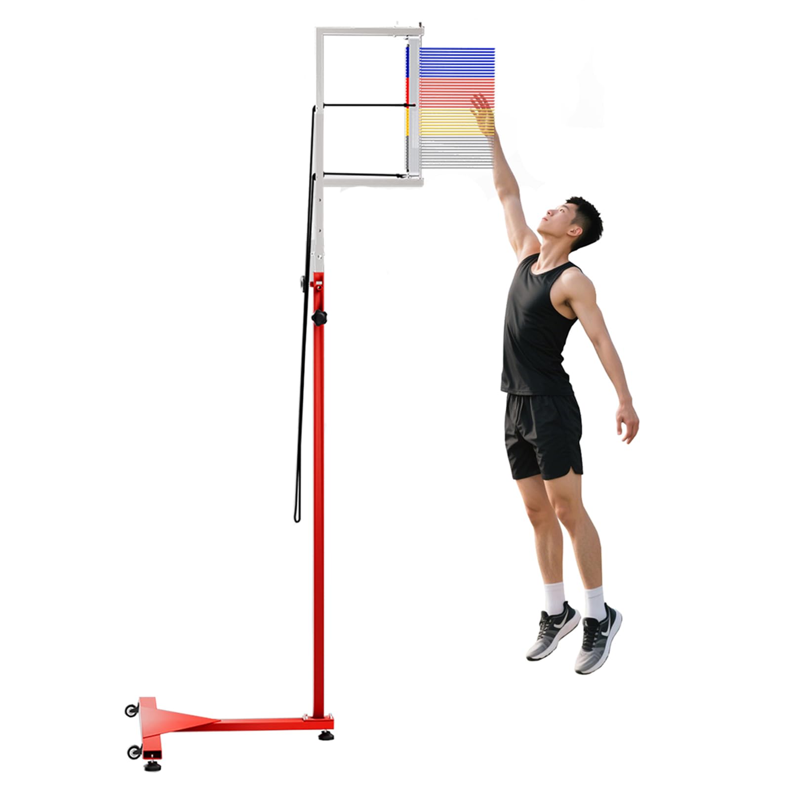 Regulowany pionowy miernik skoków 1,4 do 3,6 m, pionowy skok pomiarowy do treningu koszykówki siatkówki, cztery kolory, wykonany z metalu, miernik skoków w zestawie
