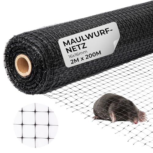 STREND PRO Maulwurfnetz 2m x 200m | Maschenbreite 16x16mm | Laubschutznetz | Rasen Maulwurfgitter...