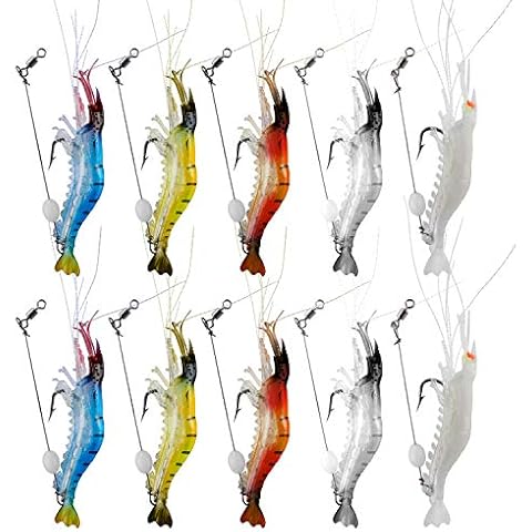 WANBY Artificial Silicone Soft Bait Set Luminous Swimbait Shrimp Fishing Lure with Hooks Fishing Tackle Freshwater/Saltwater (10PCS) Cover