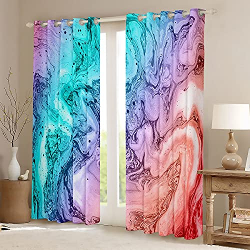 Homemissing Colorful Marble Window Curtains For Bedroom Living Tie Dye Curtains For Kids Girls Girly Pink Blue Purple Marble Window Drapes Abstract Art Treatments,W66*L72 - Image 2