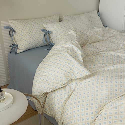 Highbuy HBCOM62-F Botanical Blue Flower Comforter Set Full Size Grid Floral Comforter Set Full Girl Toddler French Country Style Full Bed Comforter Set thumb #2