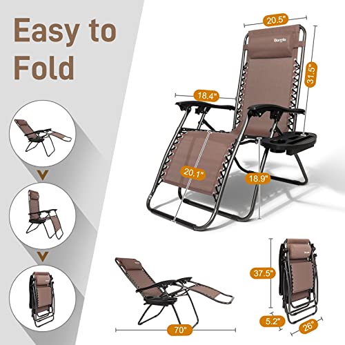 Bonnlo Zero Gravity Chairs Set Of 2 Patio Folding Lounge Chairs Outdoor Recliners With Pillow And Cup Holder Adjustable Reclining Lawn Chair For Deck,Patio,Beach,Yard(Brown) #TOP3