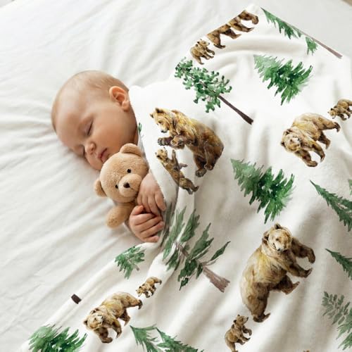 Image of Baby Blanket for Boys Girls, Baby Bear Woodland Animals Baby Blankets for Son Daughter, 30x40 inches Super Soft Fleece Blanket for Newborn Infant, Lightweight Bed Throw Nursery Blanket