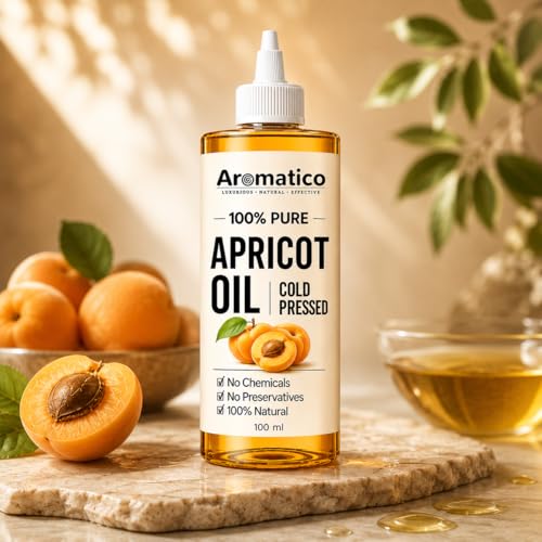 Image of Aromatico Apricot Oil for Hair, Face & Body Massage | Cold Pressed Apricot Kernel Oil for Dry Skin, Hair Nourishment & Moisturizing Care | Lightweight Carrier for Men & Women | 100ml