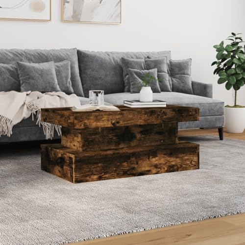 Table basse LED salon rectangulaire meuble chêne fumé 90cm - 5