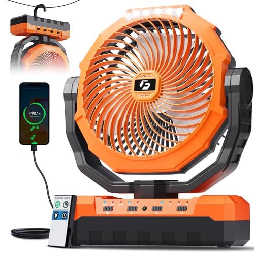 Image of FRIZCOL 3-in-1 Camping Fan - Portable Fans Rechargeable - 24000mAh Battery Powered Fan with Light & Remote for Indoor, Outdoor, Tent, Travel, Fishing, Jobsite, Gifts for Men Dad Him - Orange
