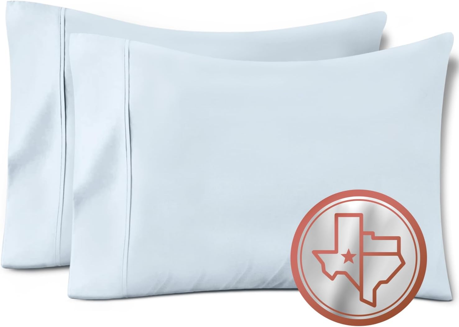 TEXAS LINEN CO. 100% Egyptian Cotton Pillow Cases Set of 2, 600 Thread Count Light Blue King Pillowcase for Sleeping, Soft, Silky Sateen Weave Bed Pillow Cover, Extra Long Staple Cotton Pillowcases