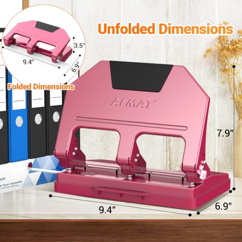 Image of AFMAT 3 Hole Punch Heavy Duty, 9 /32 inch Hole Diameter, 50-Sheet 3 Hole Puncher for Binder, 50% Reduced Effort, Metal Three Hole Punch w / 10,000+ Uses, Bulit-in S.S. Paper Guide, Large Chip Tray, HPX5