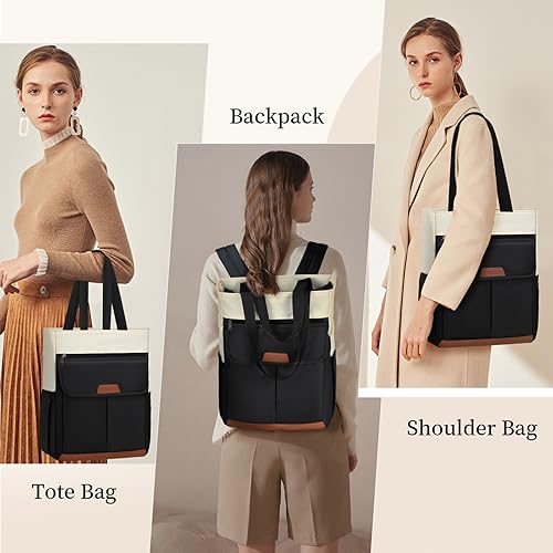 NEWHEY Backpack Purse for Women Convertible Tote Bag Backpack with USB Charging Hole Waterproof College Backpack Casual Daypacks Large Travel Backpacks for Work, Black - Thumbnail 4