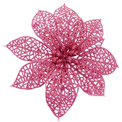 OKSANO 12 Stück Weihnachtsblumen Weihnachtsbaum Dekorationen Künstliche Blumen Weihnachtsstern Glitzer Weihnachten Büsche Ornamente Silber Weihnachtsdeko rose Cover