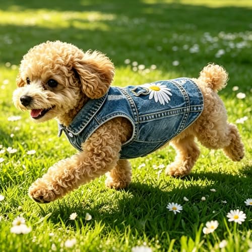 Chaqueta de mezclilla para perro, chaleco vaquero azul clásico con solapa para cachorro 4