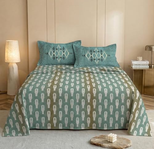 Image of VAS COLLECTIONS Cotton Double Bedsheet with 2 Pillow Covers (90x100 Inch) | 180 TC Soft Breathable Printed Bedsheet for Double Bed | Bedding Set for Bedroom & Home Decor (Juniper Teal)