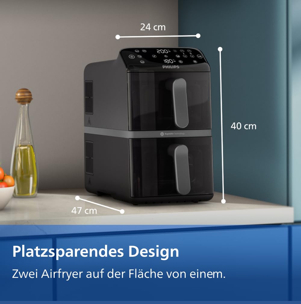 Philips Airfryer 4000 Series Gestapelte Heißluftfritteuse 2 Kammern 10L RapidAir PFAS-freie Keramikbeschichtung