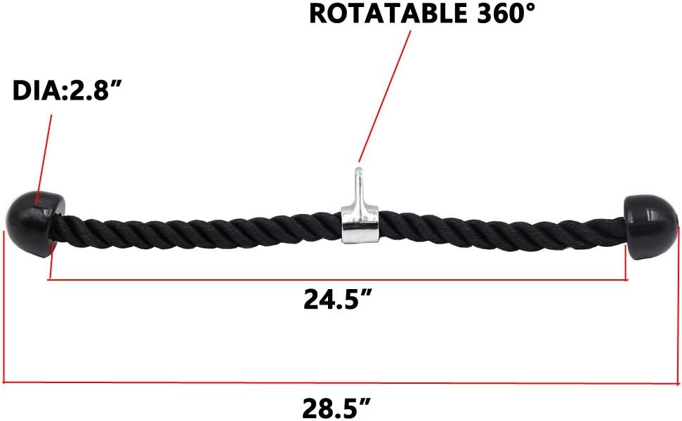 Greententljs Heavy Duty Triceps Pull Down Rope Nylon Gym Pulley Wockout Tricep Bar Cable Attachment Handles with Stainless Steel Spring Snap Hook Carabiner for Cable Weight Machine Gym & Home Pulley