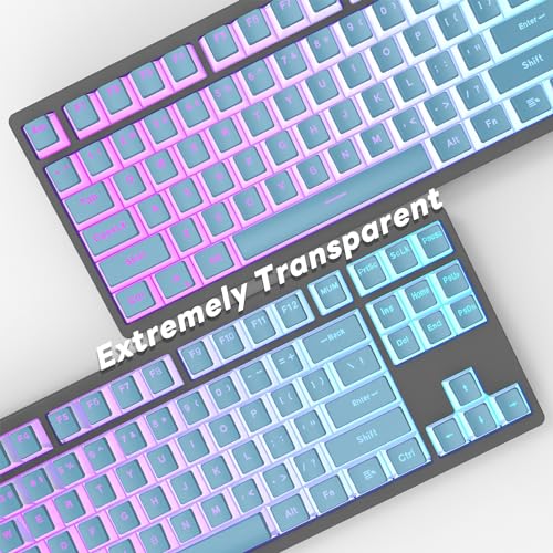 IOAOI Pudding Keycaps, PBT Keyboard Keycaps 129 Keys Set Custom Keycap Set, Shine Through Keycaps OEM Profile, Universal Compatiability for 100%, 75%, 65%, 60% MX-stem Switches Keyboards - Blue