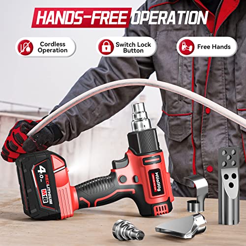 Cordless Heat Shrink Gun For Milwaukee M18 Battery, Mtiolhig Protable Battery Powered Heat Gun Maximum 1022℉ With 5Pcs Nozzles For Crafts,Shrink Tubing,Vinyl Wrap,Paint Removal(Battery Not Include) #TOP4
