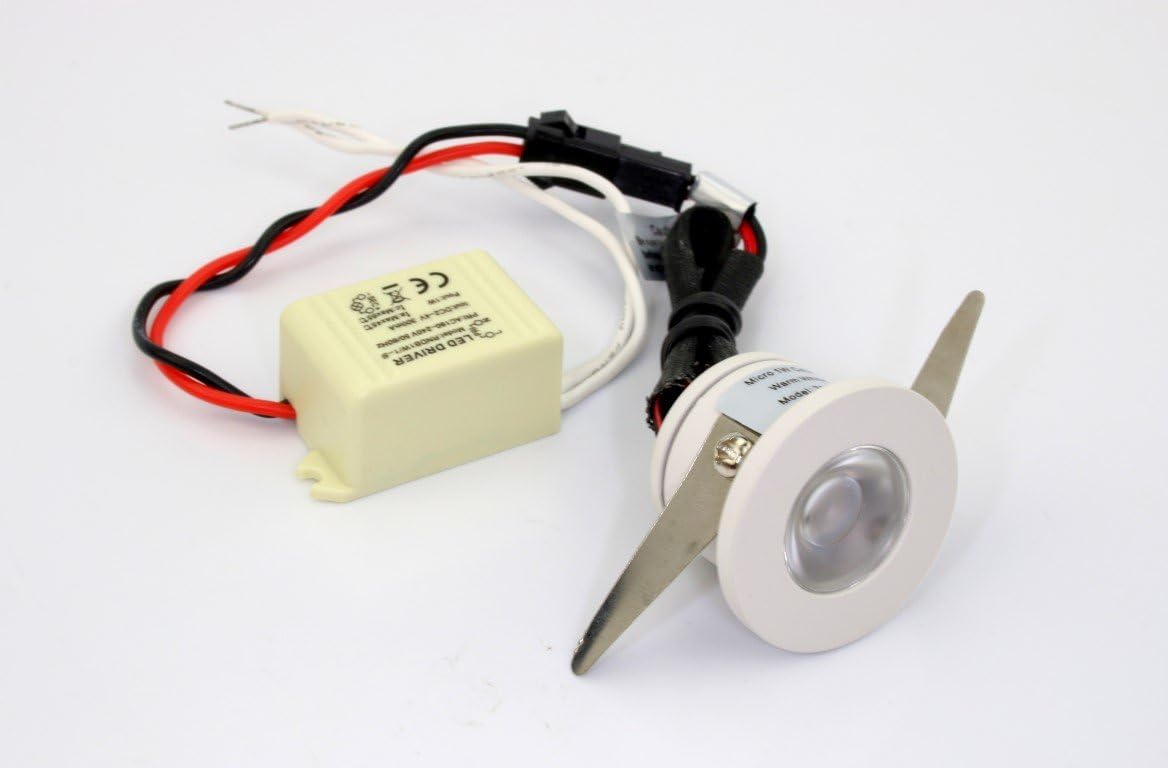 Micro Mini Down Light LED Fixture (110-240VAC) - 1.25" Diameter - 1 Watt Cool White LED Down Light for Home, Cabinet, Task Lighting