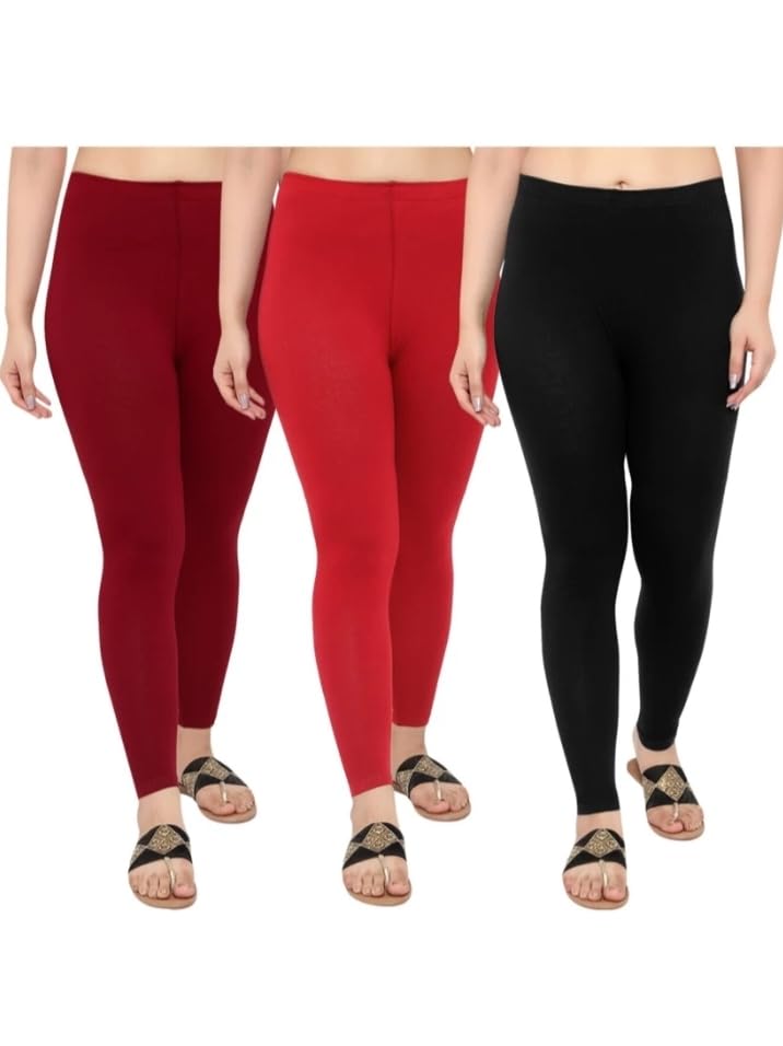 Women's Leggings, 3-Pack, Maroon and Black, Soft Stretchy Fabric-picture-18