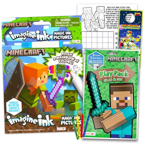 Minecraft Libro para colorear y paquete de actividades, libro para colorear Minecraft con marcador sin desorden, paquete de juego con mini páginas para colorear, calcomanías para adolescentes, niños y