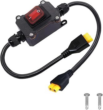 IP65 Waterproof XT60 Inline Rocker Switch, 30A 12V/24V DC Heavy Duty On/Off Toggle Switch with 1FT XT60 Male to Female Cable, LED Indicator for RC Car, Drone, Solar Panel, Battery Charger, E-Bike, RV