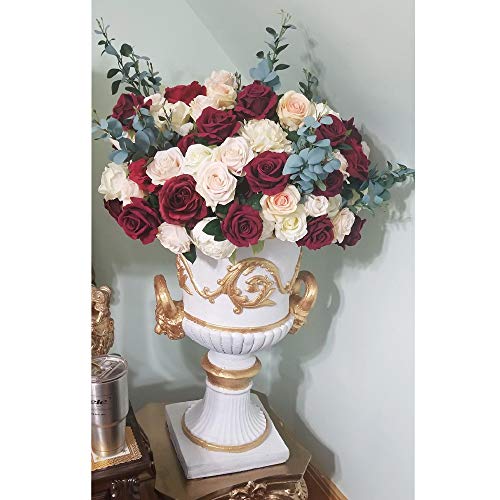 Lmeison Artificial Flowers Burgundy Roses, 50Pcs Real Looking Foam Fake Roses With Stems For Diy Wedding Bouquets Centerpieces Valentine's Day Bridal Shower Party Tables Home Decorations #TOP2