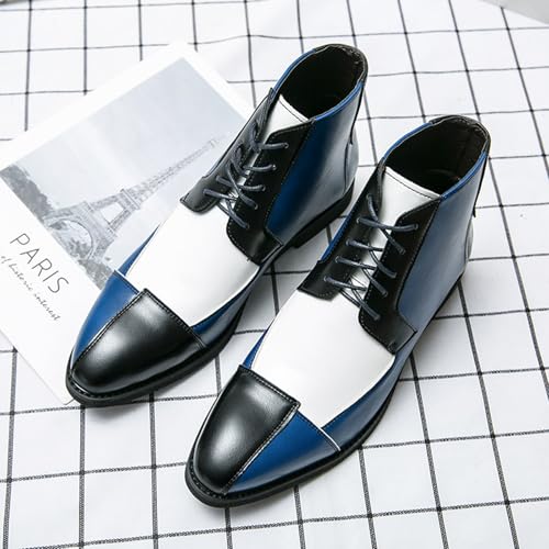 Men's Leather Color-Block High-Top Oxford Boots Fashion British Style Pointed Toe Lace Up Ankle Boots Casual Formal Business Wedding Dress Shoes4
