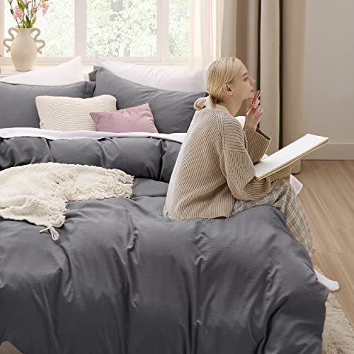 Image of Bedsure Dark Grey Duvet Cover King Size Only - Prewashed Cotton-Like Polyester Extra Soft All Season Bedding, Includes 1 Duvet Cover 104x90 Inches with Zipper Closure, Comforter Not Included
