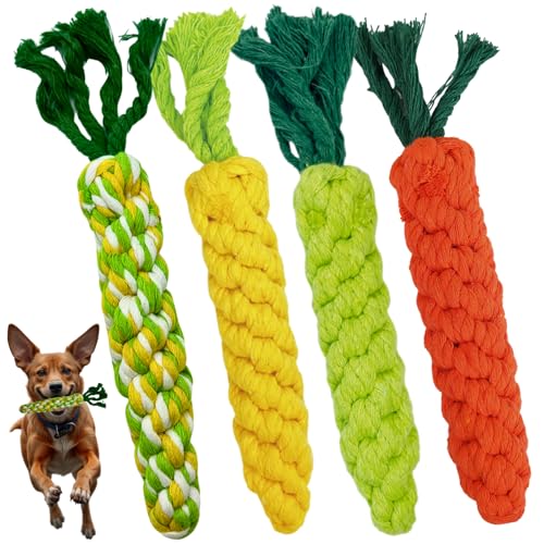 Image of 4PCS Mixed Color Woven Pet Chew Set (Yellow, Green, Orange, Rainbow), Dog Chew Toys, Cat Teething Toys, Durable & Safe Interactive Pet Toys