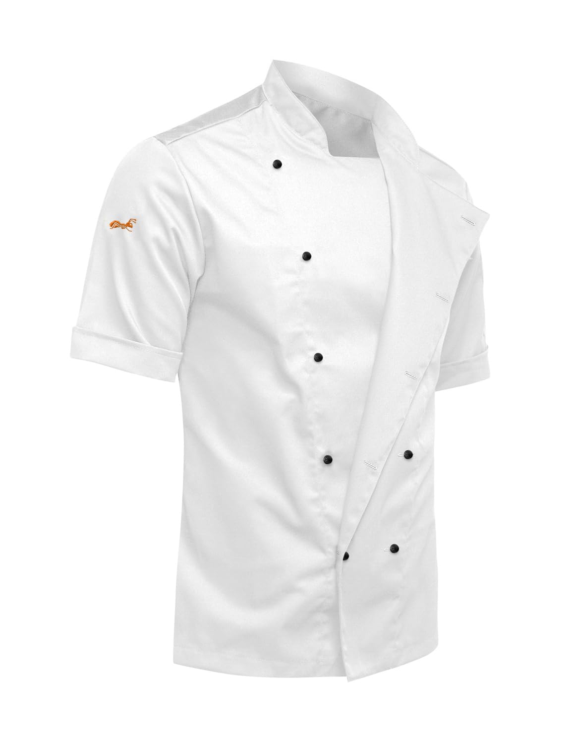 Strongant Men's White Stretch Back Ball Buttons Easymove Short-Sleeved Chef's Jacket With Ball Buttons Slim Fit Chef's Uniform Baker's Jacket, L