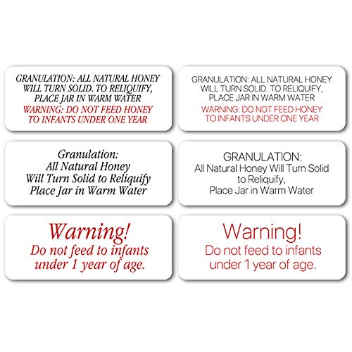Honey Warning Caution Infants Feeds Product Granulation Information Labels Labels Sheets (Label-21, 150 Labels on 5 Sheets)