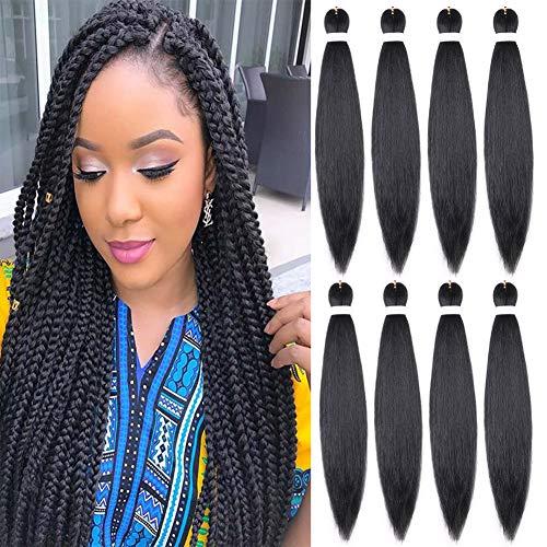 8 Packs 26 Inch Pre-Stretched Braiding Hair Extensions 90g Easy Braid Professional Itch Free Synthetic Fiber Corchet Braids Yaki Texture Hot Water Setting Braids (#1B)
