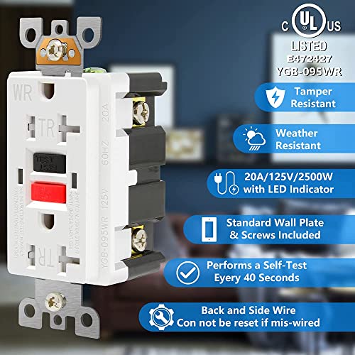 10 Pack - Powawini Gfci Outlet 20 Amp, Ul Listed, Self-Test, Led Indicator, Tamper-Resistant, Weather Resistant Receptacle Indoor Or Outdoor Use With Decor Wall Plates And Screws (Red/Black Button) #TOP2