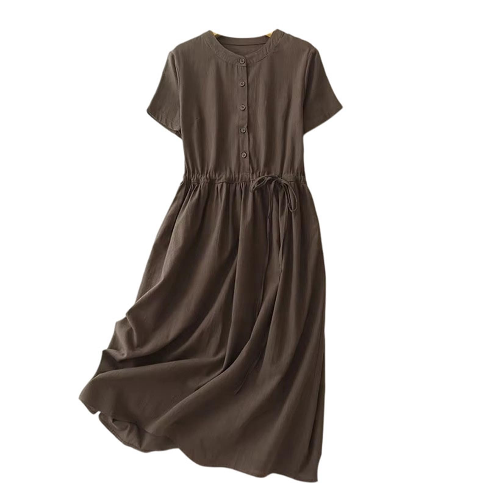 Abito estivo da donna in tinta unita con colletto alla coreana manica corta casual allentato pizzo in vita abiti midi