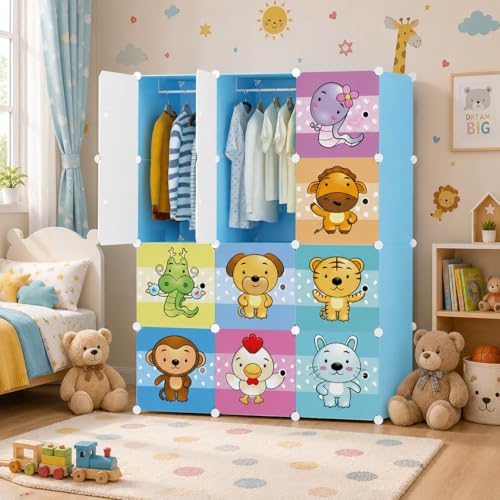 Image of Plastic Wardrobe for Clothes Storage, 12-Door Portable Collapsible Almirah & Cupboard for Bedroom, Baby Wardrobe Cabinet Organizer for Clothes & Toys (Blue, 12 Door)