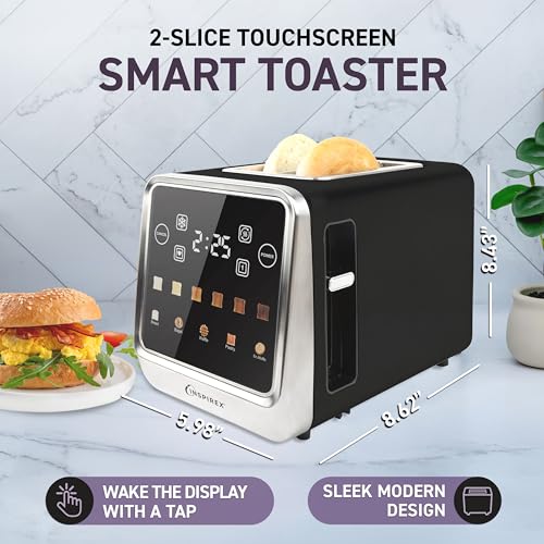 Image of Inspirex Touch Screen Toaster - 2 Extra Wide Slots - 5 Bread Types and 6 Browning Levels - Defrost, Reheat, Favorite, & Single Slot Modes - For Toast, Bagels, & Waffles - Black