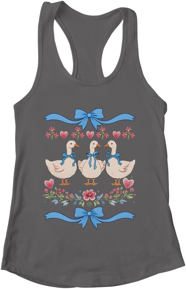 Women's Vintage 80s Goose Funny Blue Ribbon Cute Farm Cottagecore Shirt Racerback Tank Top