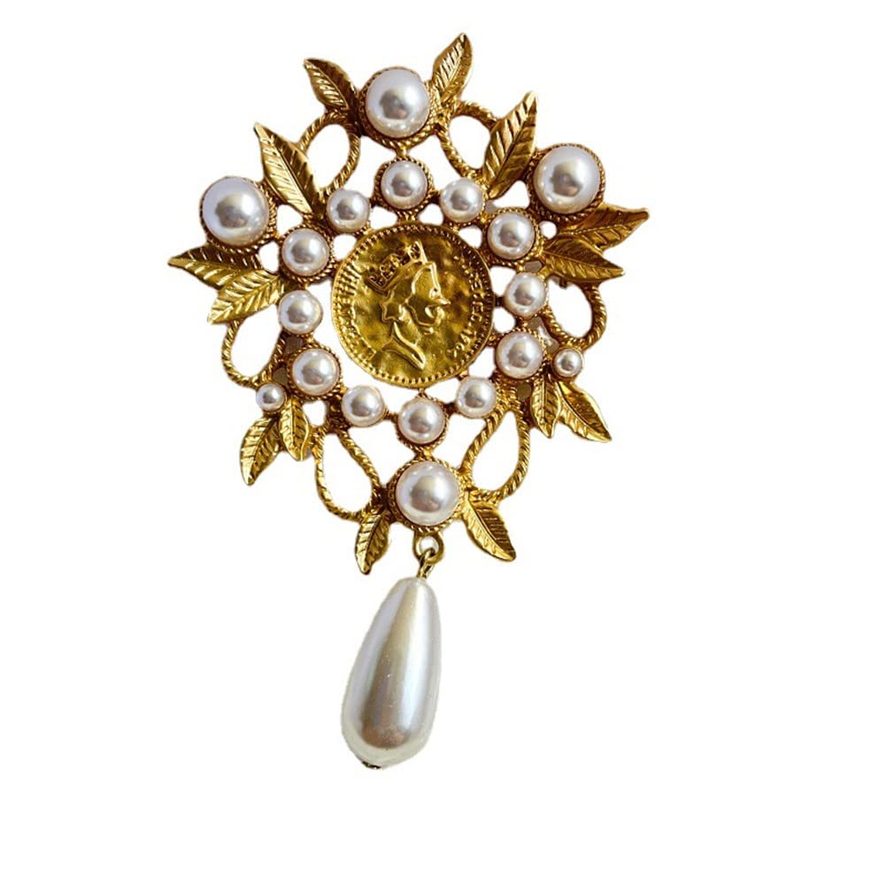 AFSJEEPWater Drop Leaf Branch Pearl Brooch Elegant Beauty Queen Cameo Brooch Hollowed Out Baroque Gold Woman Like Coat Sweater Suit Pin Vintage Accessories Party Wedding Gifts