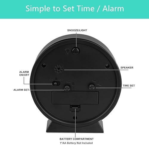 Miniatura 5 de Reloj despertador silencioso sin tictac, fácil de leer y usar, sonido ascendente, funciona con 1 batería AA, luz de repetición, reloj de mesita de