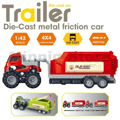 Image of Engineering & Solar Transport Truck 1:43 Metal Toys Alloy Diecast Truck Set Toy, Diecast Miniature Car Model Best Birthday Gift for Kids[Multicolor = Pack of 2 Truck]